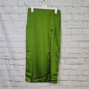 A New Day Green Satin Midi Skirt with Slit 
SZ S